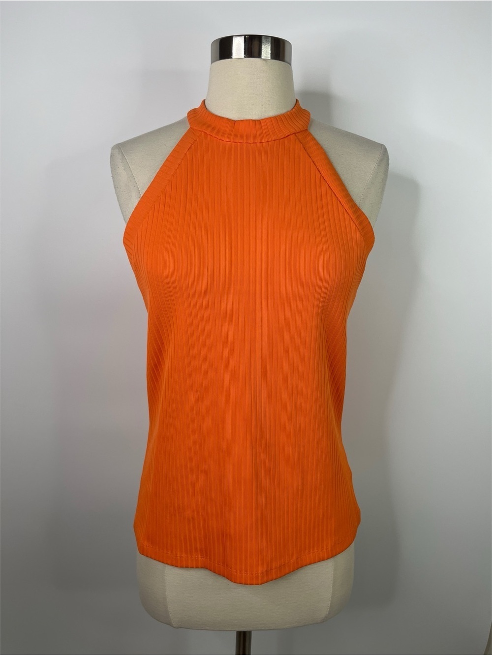 BEBE Ribbed Halter Mock Neck Top